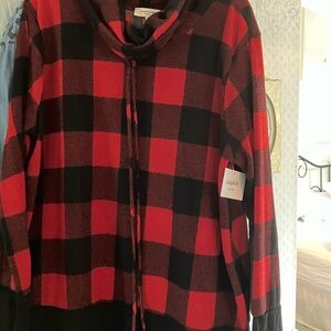Buffalo plaid cowl neck top size 2XL 24 inches pit to pit